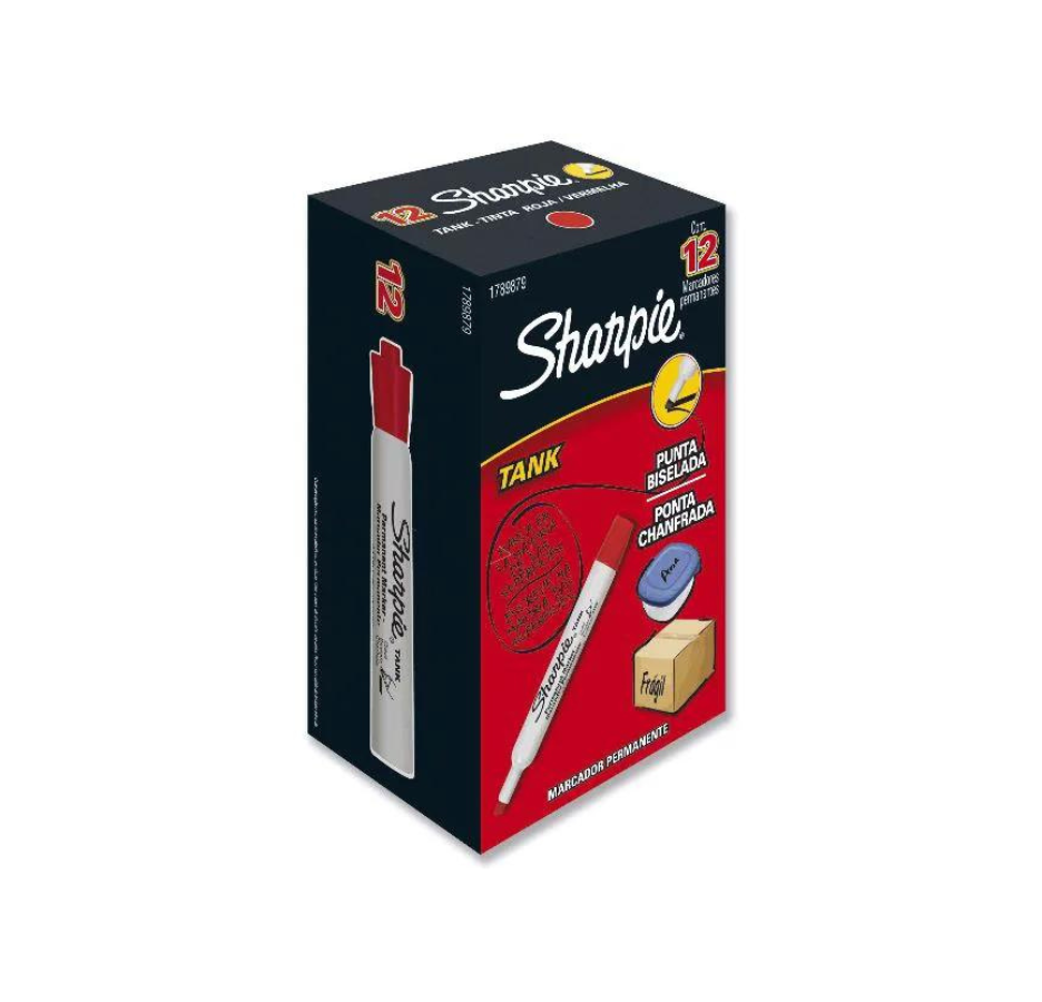 Caja de 12 Marcadores Permanentes Sharpie Tank Punta Biselada Rojo