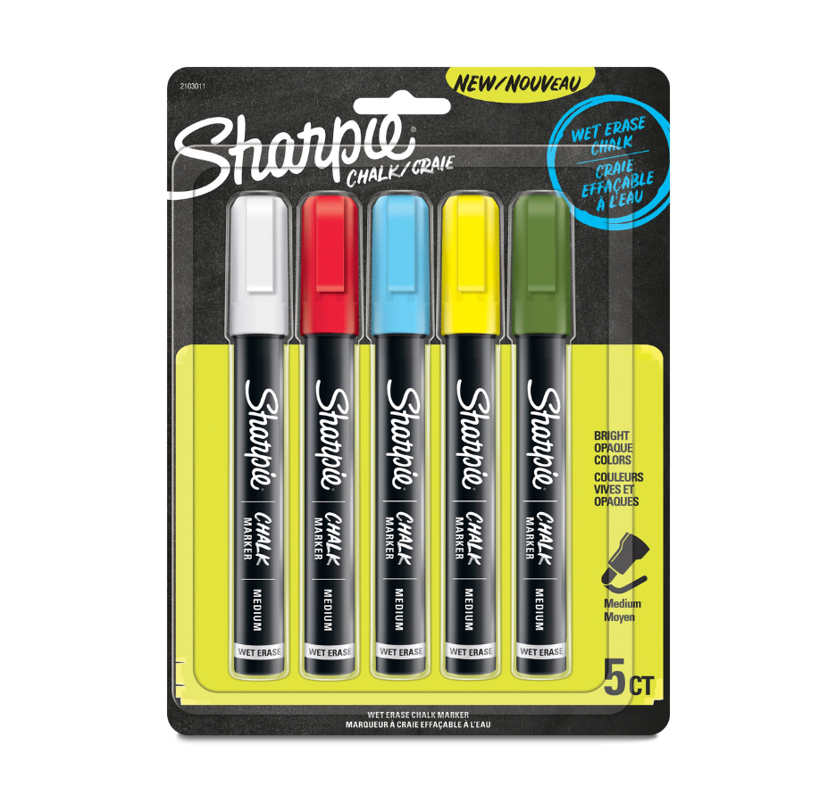 Marcador Tiza Líquida Borrable Sharpie Chalk 5ct
