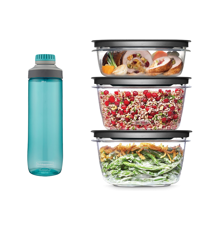 Set de 3 Herméticos Premier y Botella Rubbermaid Celeste