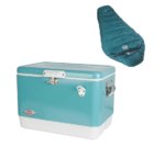 Cooler Vintage 54qt Acero Turquesa + Sleeping Bag Momia Azul