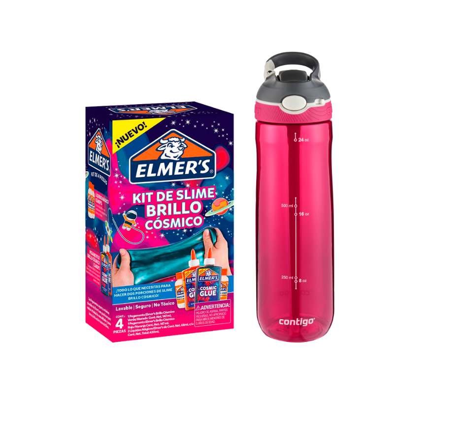Botella De Tritan Contigo - Ashland de 709 Ml - Rojo + Kit Para Hacer Slime Brillo Cósmico Elmer's 4 Piezas