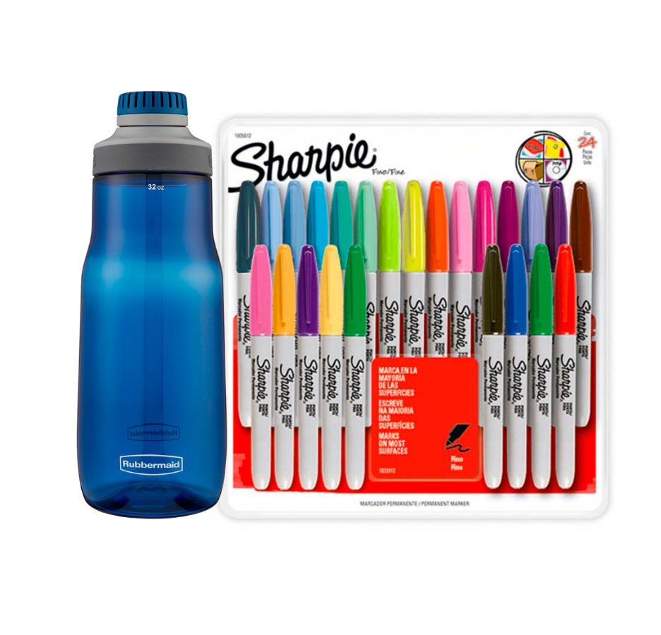 Botella De Tritan Rubbermaid - Leak Proof 946 Ml- Azul + Sharpie Punta Fina Colores Surtidos Tjx24