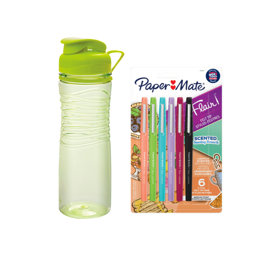Botella de Tritan Rubbermaid Chug Ring 591ml Verde + Marcadores con Aroma Paper Mate Flair X6 Punta Media