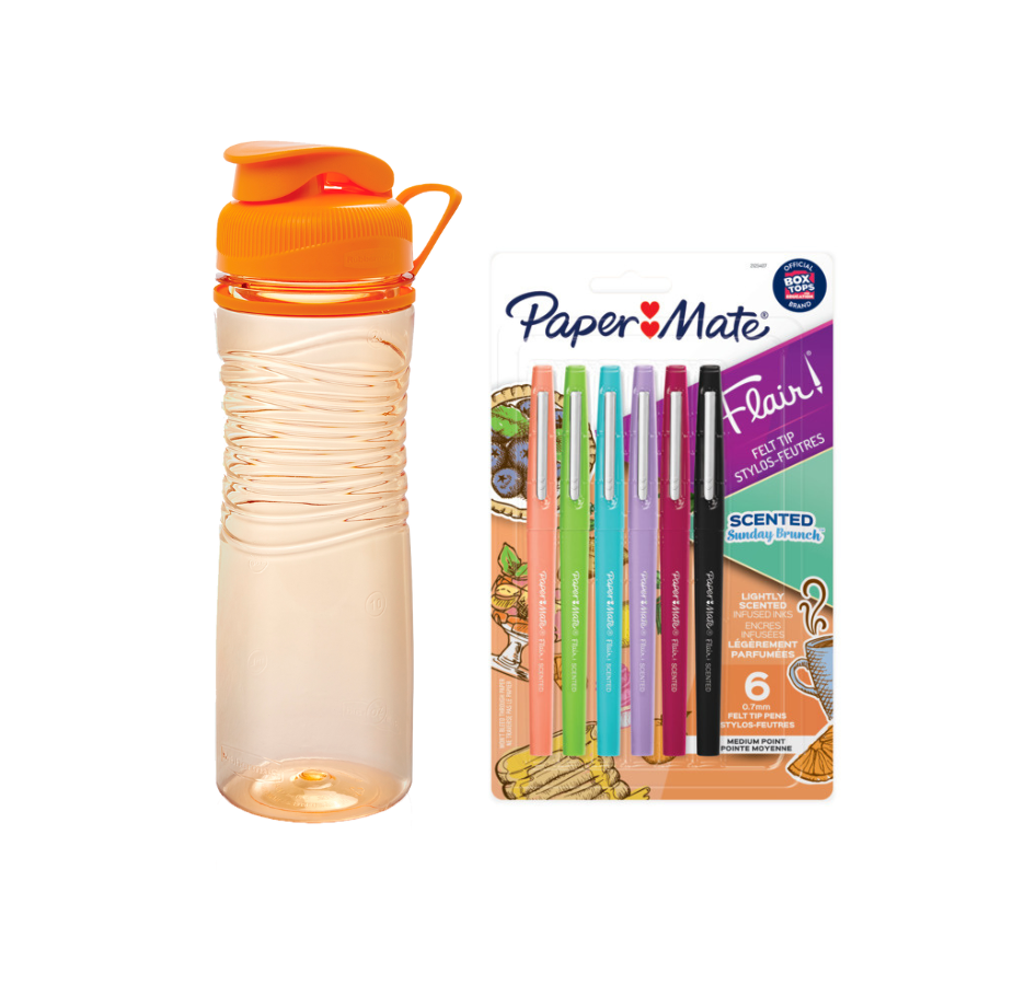 Botella de Tritan Rubbermaid Chug Ring 591ml Anaranjado + Marcadores con Aroma Paper Mate Flair X6 Punta Media