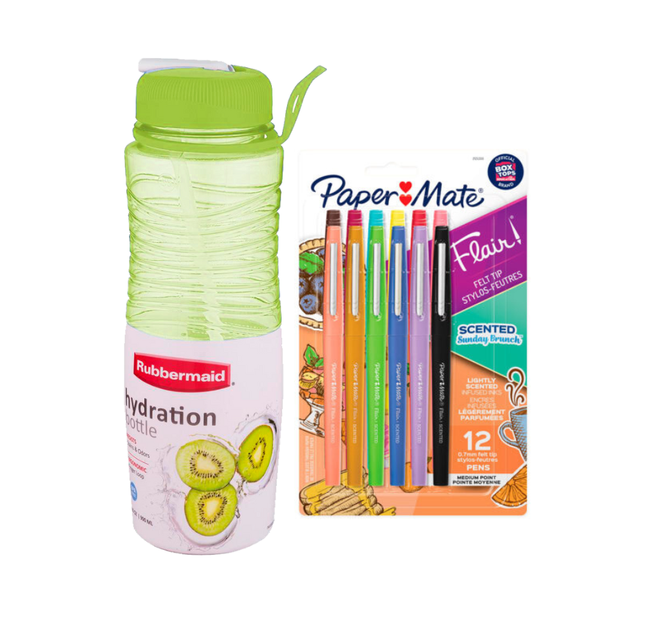 Botella Rubbermaid Sip Ring 900ml Verde + Marcadores con Aroma Paper Mate Flair X12 Punta Media