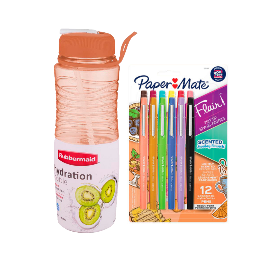 Botella Rubbermaid Sip Ring 900ml Anaranjado + Marcadores con Aroma Paper Mate Flair X12 Punta Media