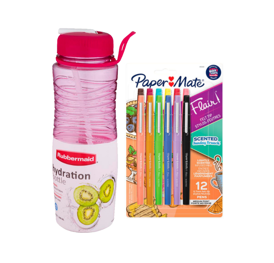 Botella Rubbermaid Sip Ring 900ml Rosado + Marcadores con Aroma Paper Mate Flair X12 Punta Media