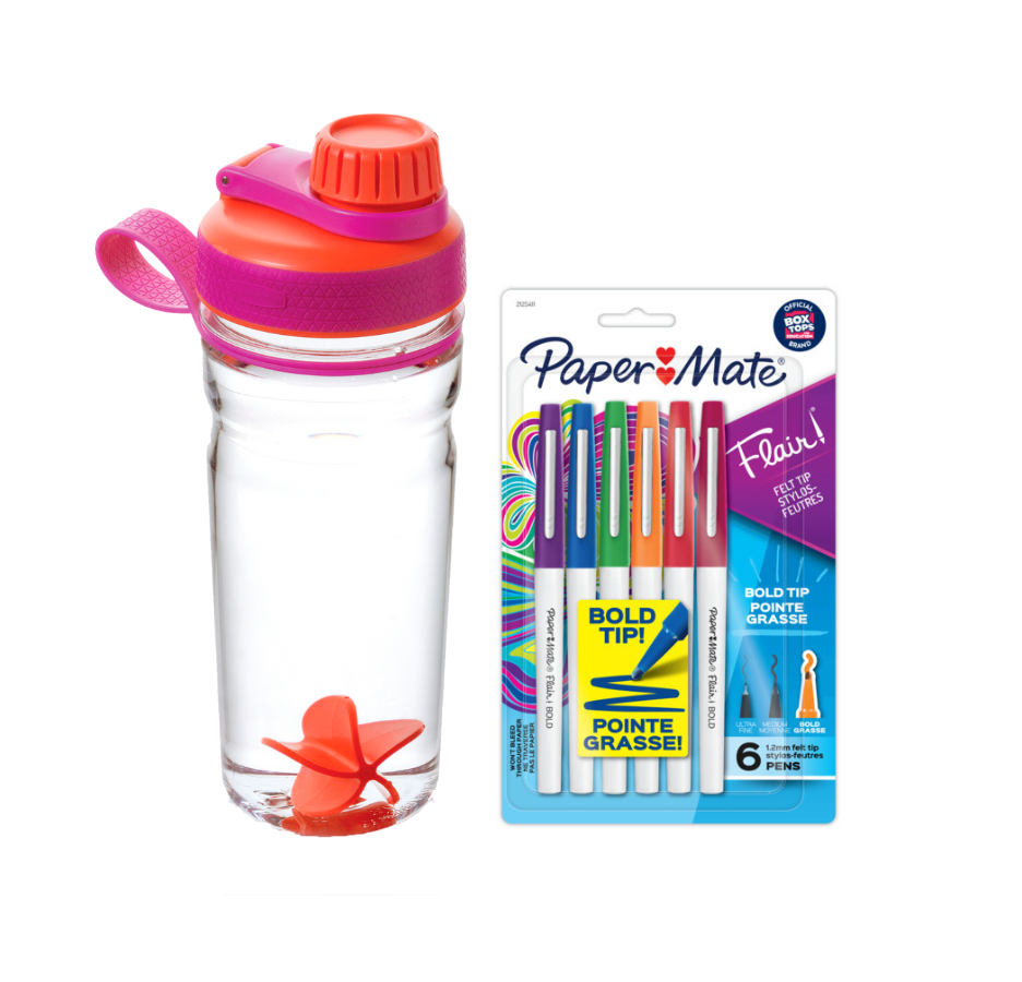 Botella de Tritan Rubbermaid Shaker 600ml Rosado-Anaranjado + Marcadores Paper Mate Flair X6 Bold