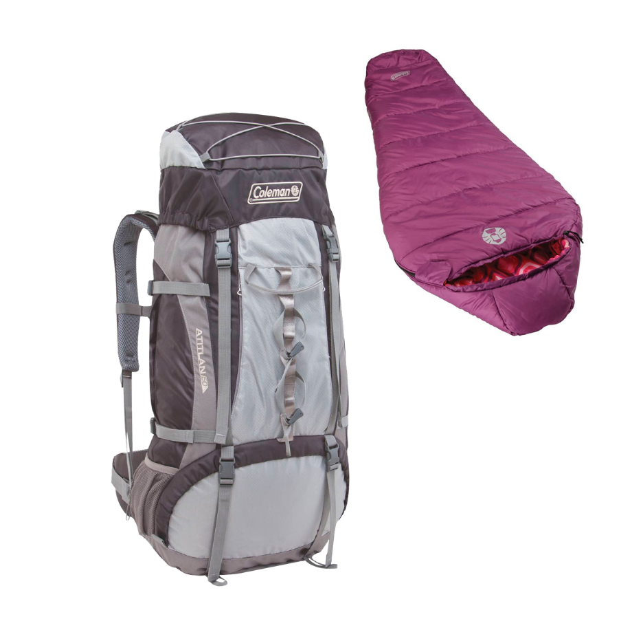 Mochila Atitlan 50L Negra + Sleeping Bag Momia Rosado